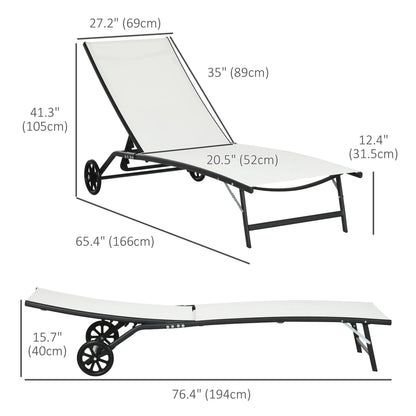 2PCs Lounge Chairs with Wheels, 5-Level Adjustable Backrest, White Lounger Chairs at Gallery Canada