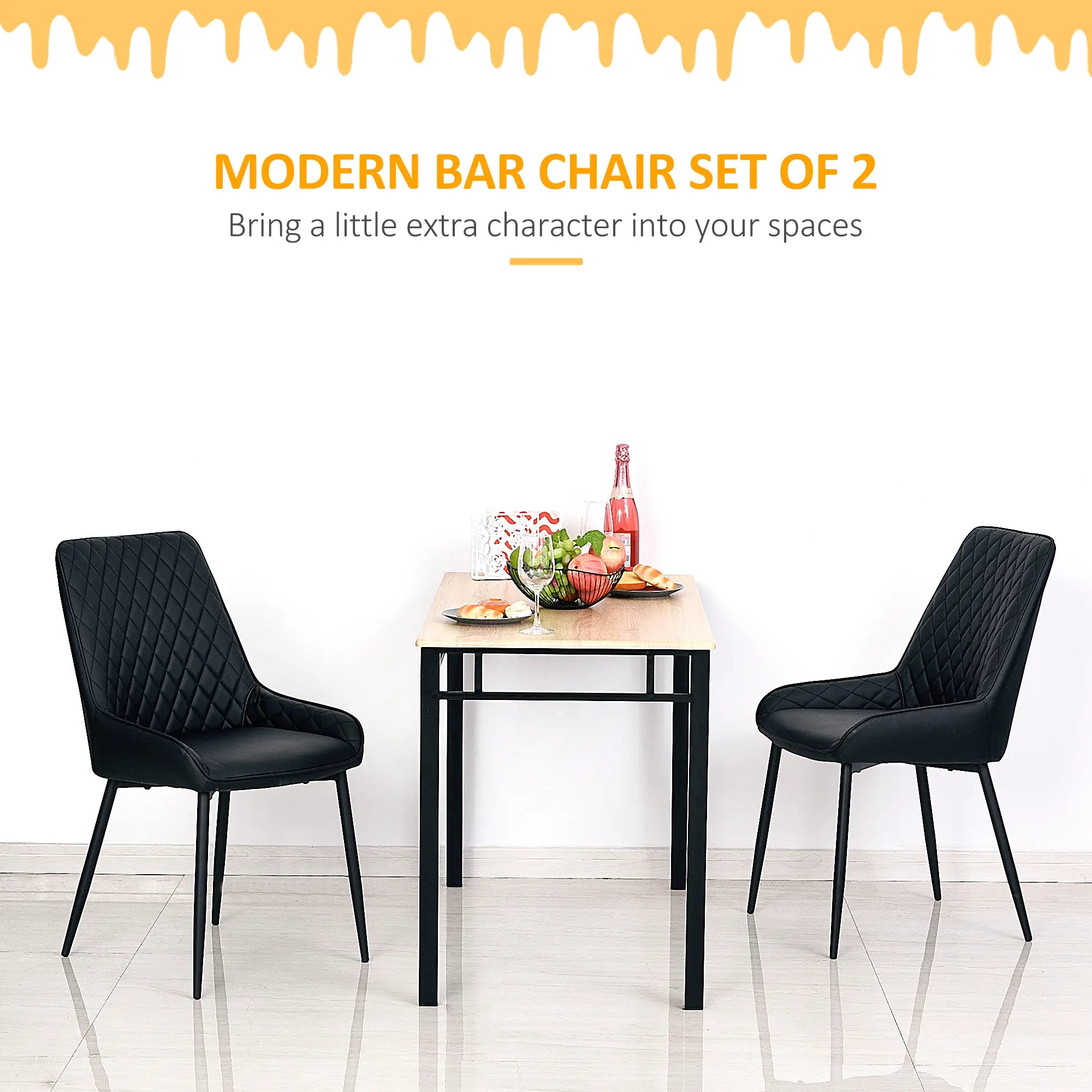 Modern Dining Chairs Set of 2, PU Leather, Metal Legs, Black Bar Stools at Gallery Canada