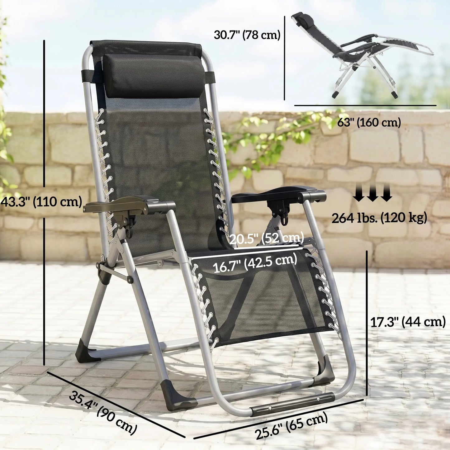 Reclining Zero Gravity Chair, Adjustable Backrest, Folding Sun Lounger, Removable Cushion, Headrest, Dark Grey Lounger Chairs at Gallery Canada