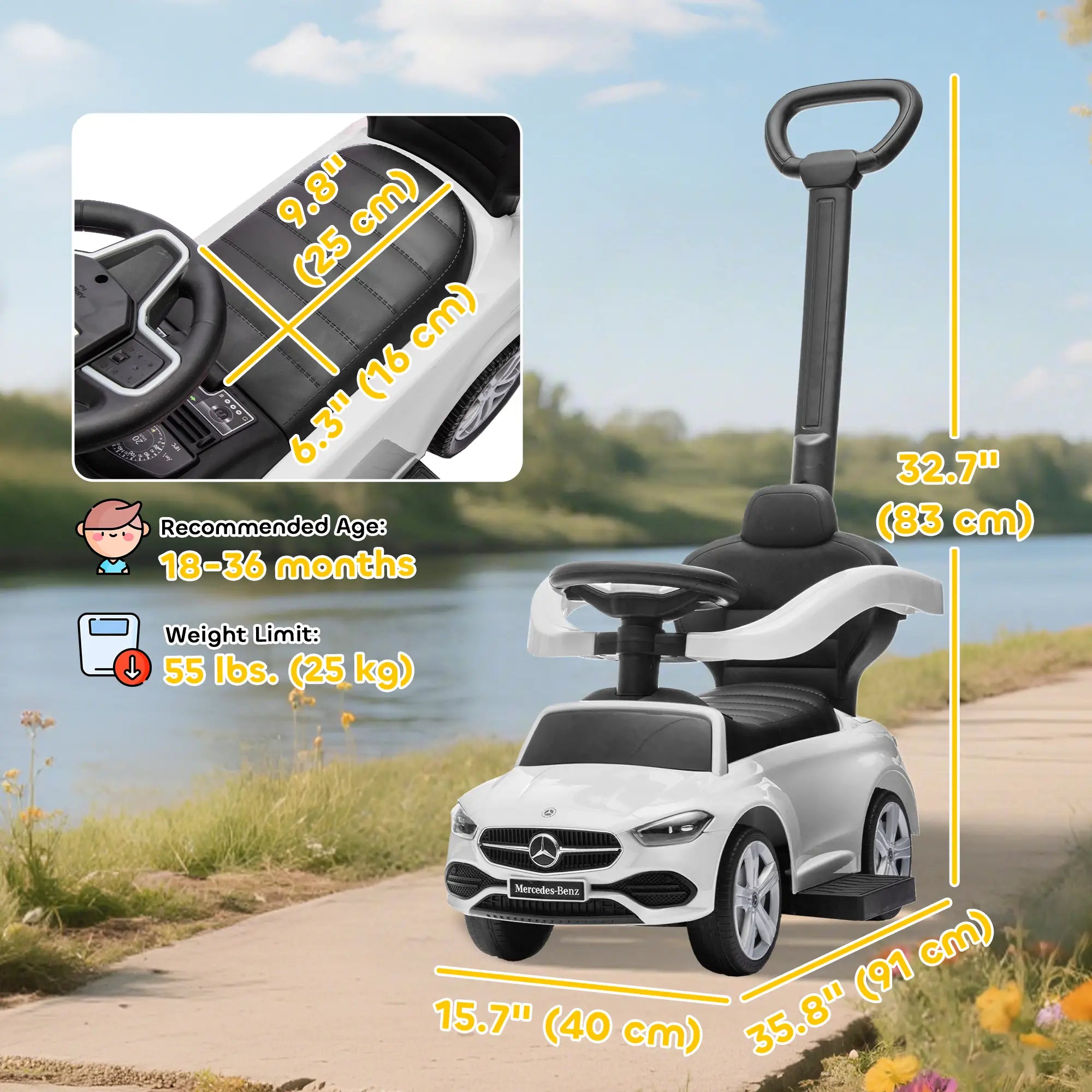 Mercedes-Benz 2-in-1 Toddler Push Car, White Push Cars for Toddlers at Gallery Canada