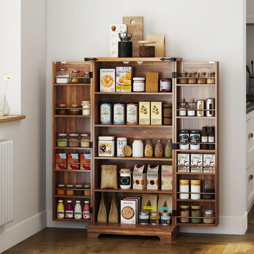 47 Inch Kitchen Pantry Cabinet, Adjustable Shelves, Brown