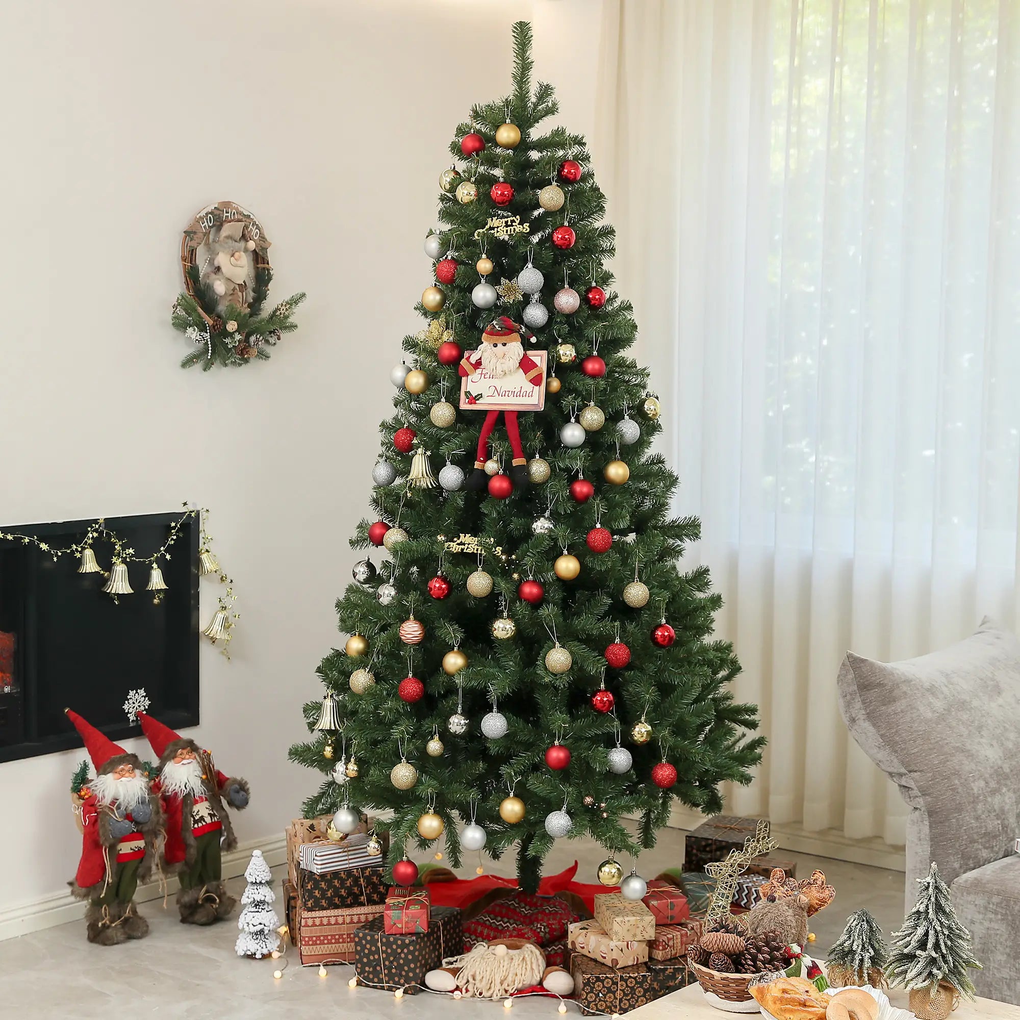 7.5ft Artificial Christmas Tree, Auto Open, Steel Base, Green Artificial Christmas Trees at Gallery Canada