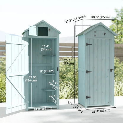 30" x 21" x 71" Garden Storage Shed, Outdoor Tool House, 3 Tier Shelves, Blue Sheds at Gallery Canada