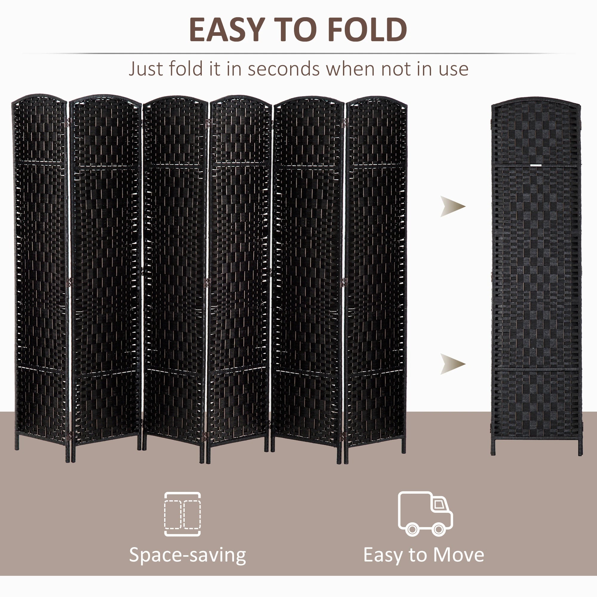 6ft Folding Room Divider, 6 Panel Wooden Frame, Black Room Dividers at Gallery Canada