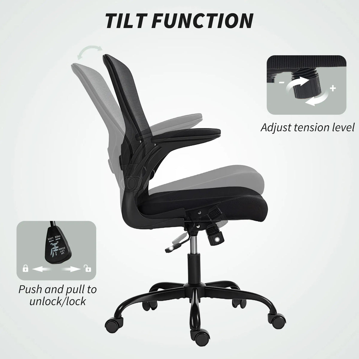 Ergonomic Mesh Office Chair, 4D Lumbar Support, Flip-Up Armrests, Tilt, Black Task Chairs at Gallery Canada
