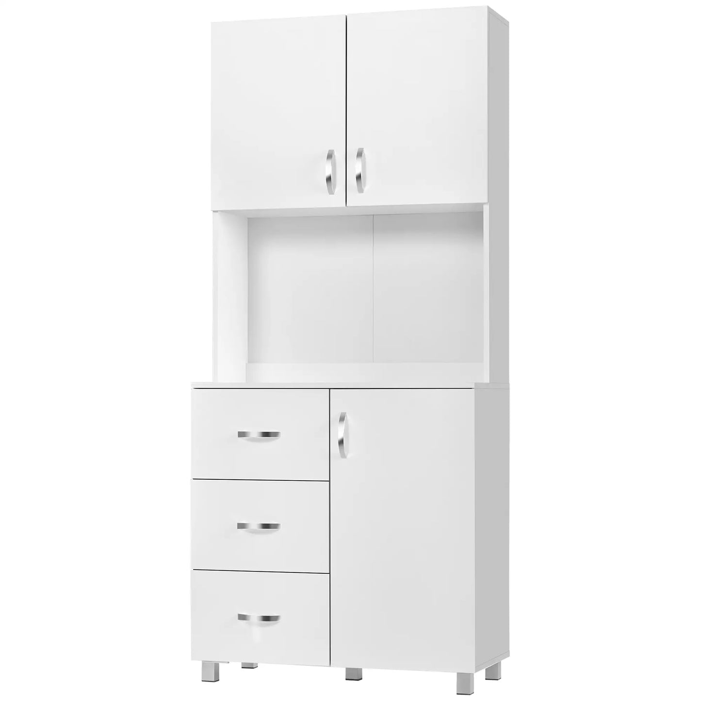 Freestanding Kitchen Buffet, Hutch Storage, 2 Door Cabinets, 3 Drawers, White Kitchen Pantry Cabinets at Gallery Canada