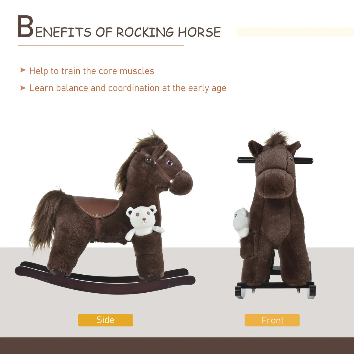 Kids Plush Ride-On Rocking Horse, Bear Toy, Realistic Sounds, Brown Rocking Horses at Gallery Canada