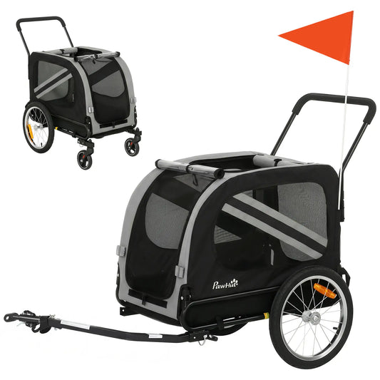 2-in-1 Dog Bike Trailer, Stroller With Reflectors Flag, Grey Dog Bike Trailers & Strollers Grey, Black at Gallery Canada