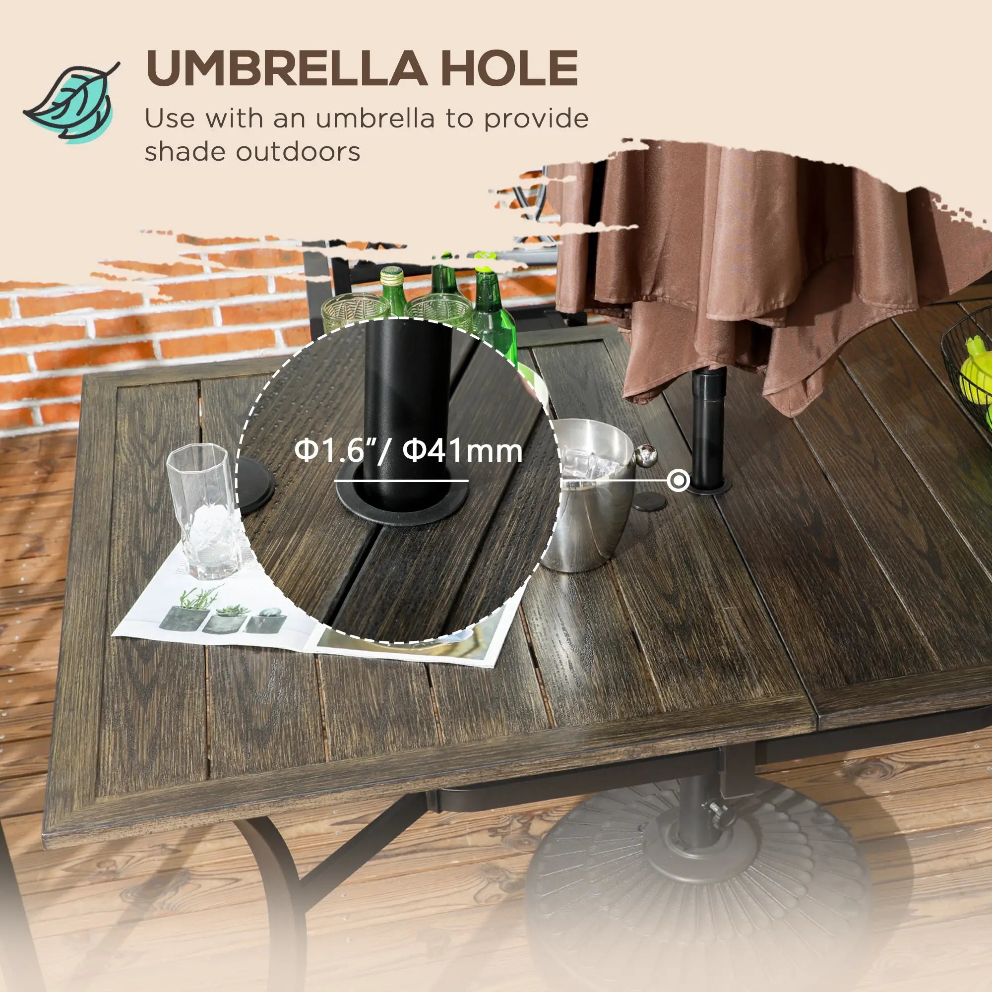 59 Inch Outdoor Dining Table, Steel Frame, Wood Grain, Brown Patio Dinning Tables at Gallery Canada