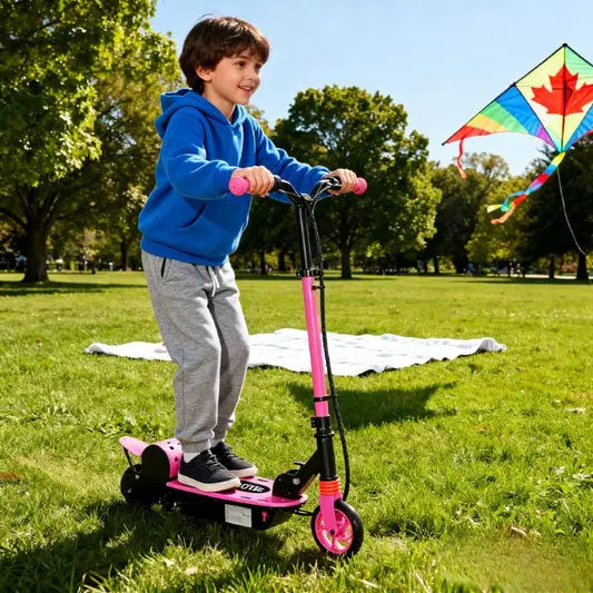 Foldable Electric Scooter for Kids, Seat, 2 Heights, 6km Range, 12km/h, Pink Scooters Pink at Gallery Canada