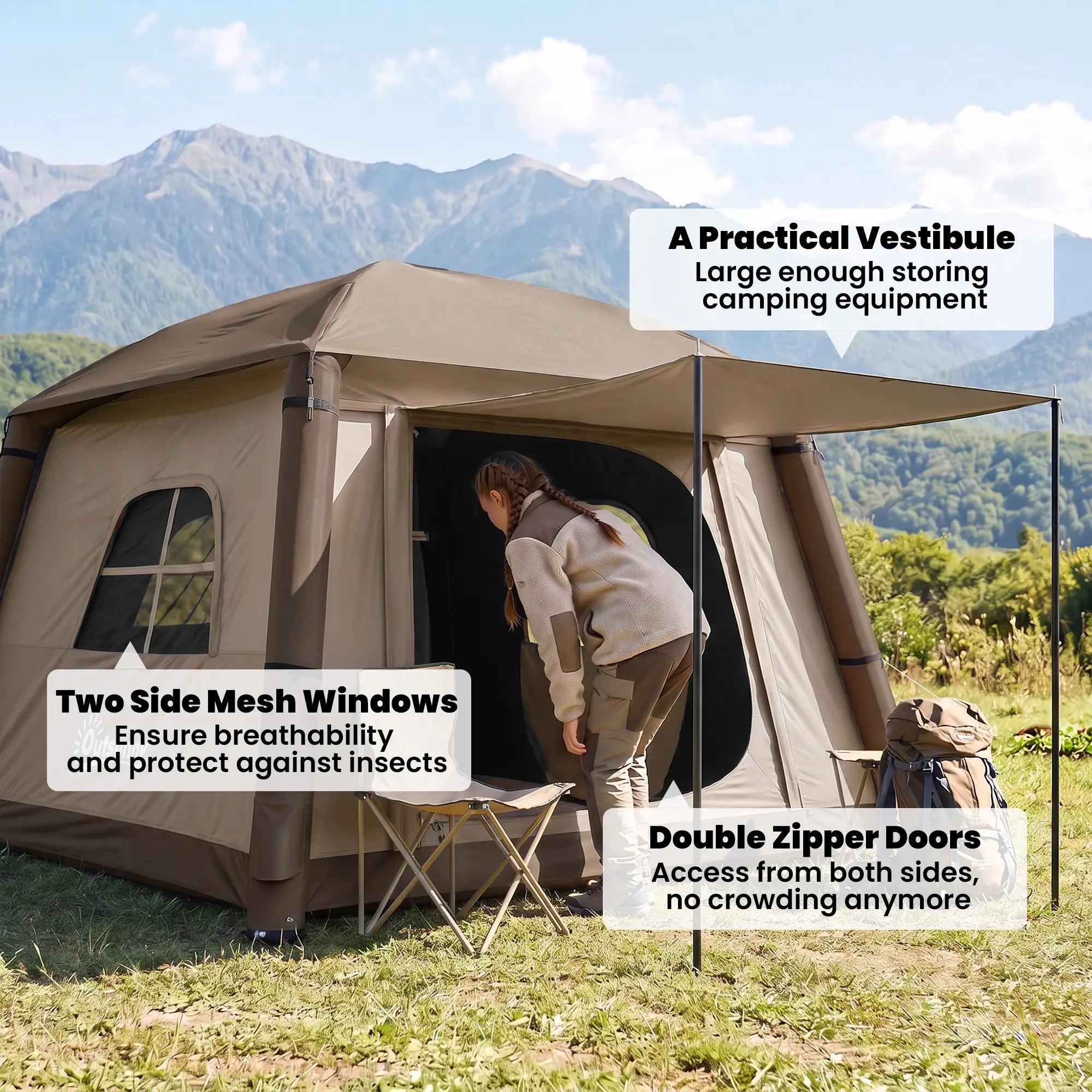 Inflatable Camping Tent, 1-2 Person, Khaki and Brown Camping Tents at Gallery Canada