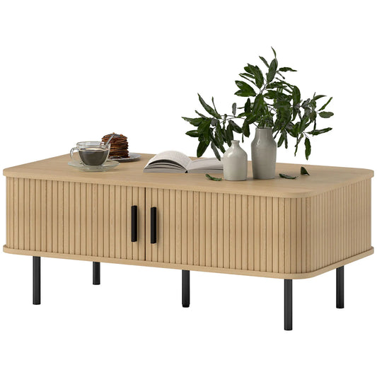 Coffee Table with Storage, Nordic Side Table, Slatted Tambour Doors, Steel Legs, Oak Coffee Tables Oak at Gallery Canada