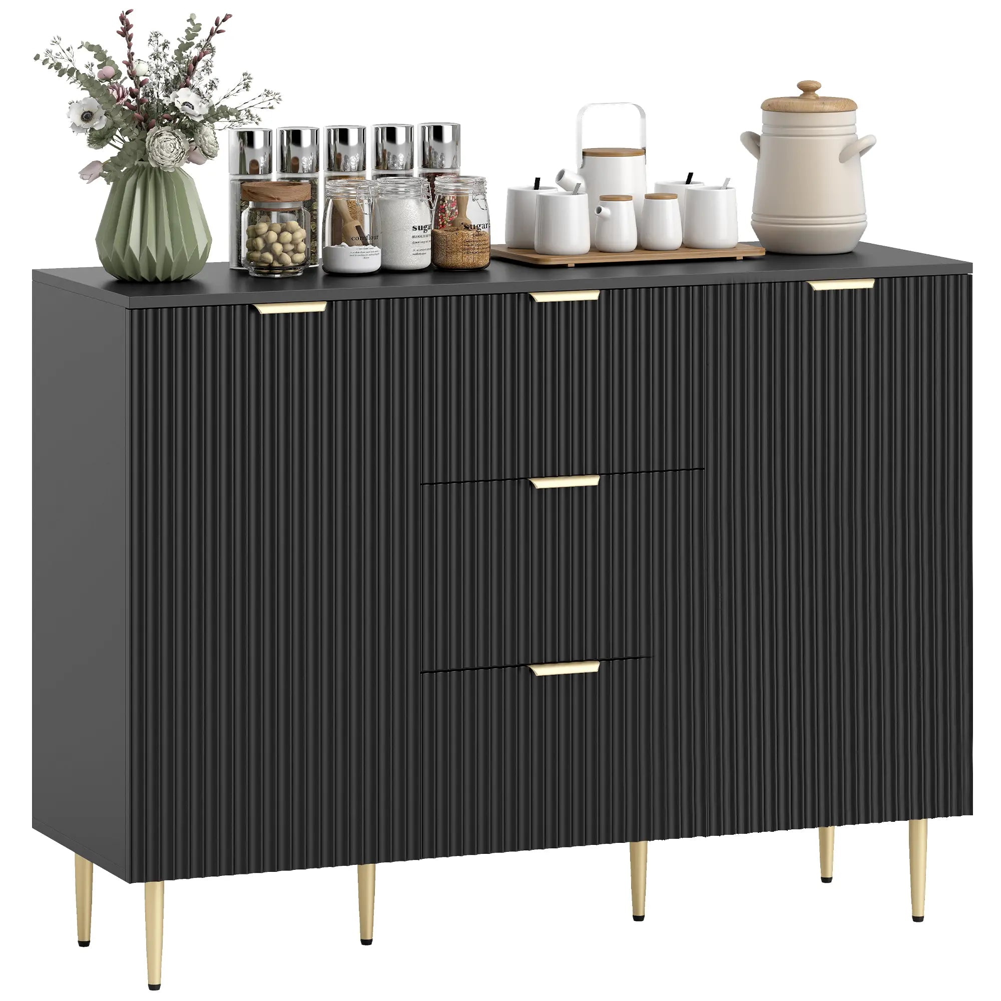 Modern Kitchen Storage Cabinet, 3 Drawers, Adjustable Shelves, Black Bar Cabinets Black at Gallery Canada
