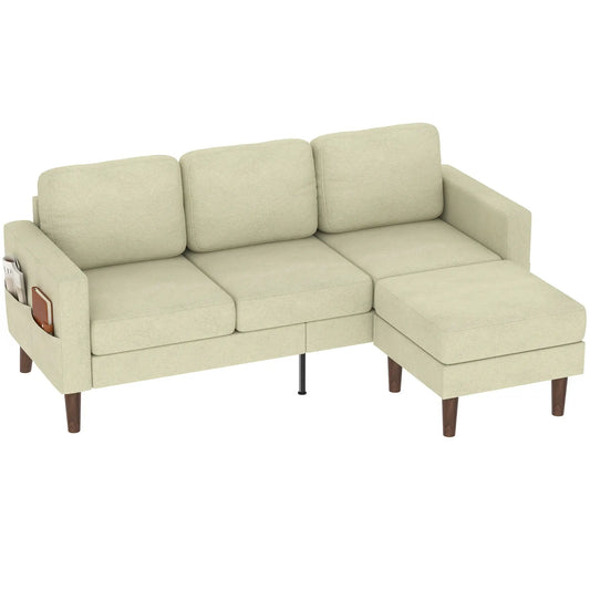 78" L-Shaped 3-Seater Sofa with Ottoman, Beige, Beige L Shaped Couchs Beige at Gallery Canada