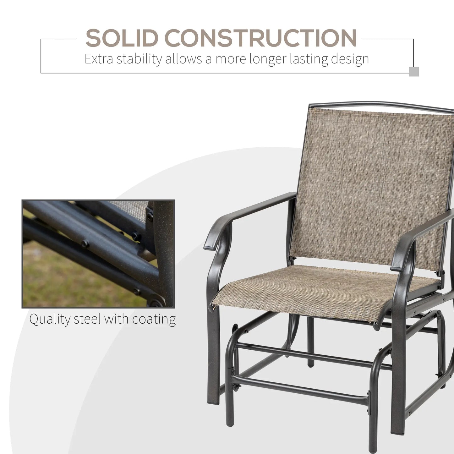 2 Outdoor Glider Chairs, 2 Person, Breathable Mesh, Steel Frame, Dark Brown Outdoor Rocking Chairs at Gallery Canada
