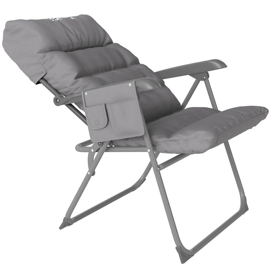 5-Level Reclining Camping Chair, Adjustable High Back, Side Pockets, Compact Picnic Tables & Camping Chairs Light Grey at Gallery Canada