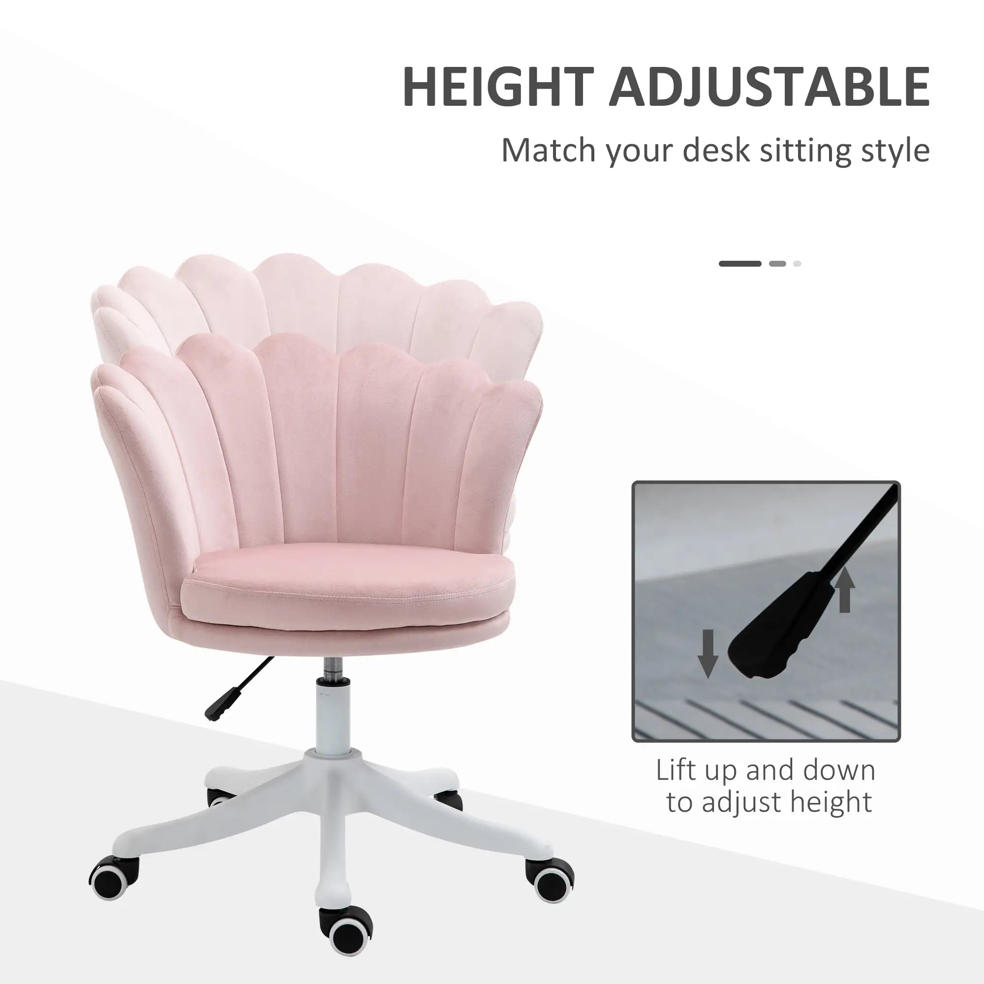 Adjustable Height Study Chair, Mid Back Velvet, Swivel Wheels, Pink Task Chairs at Gallery Canada