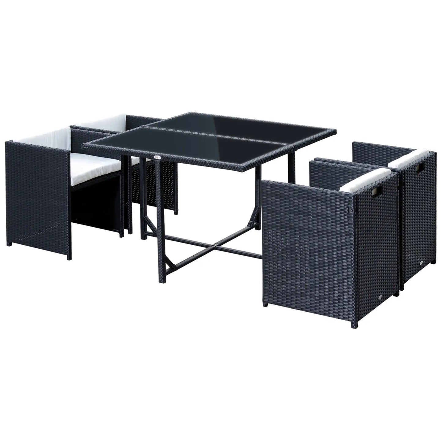 5-Piece Wicker Patio Dining Set, Removable Cushions, Glass Table, Cream Outdoor Dining Sets Black Rattan, Creamy White Cushion at Gallery Canada