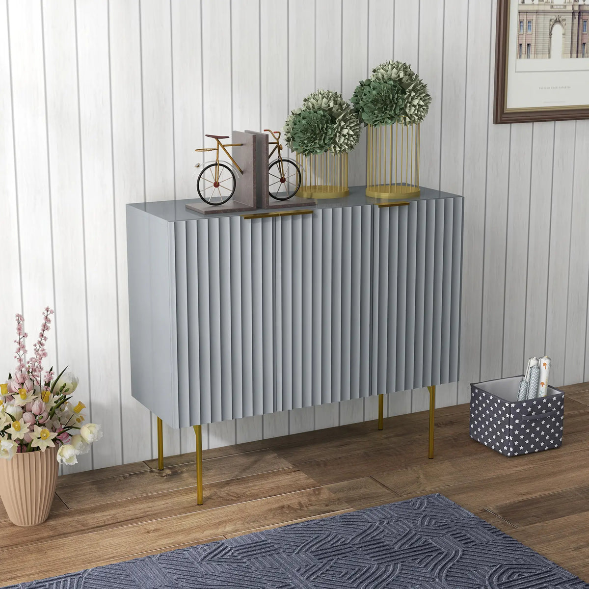 Modern Storage Cabinet, Sideboard Buffet, Gold Legs, Grey Storage Cabinets at Gallery Canada