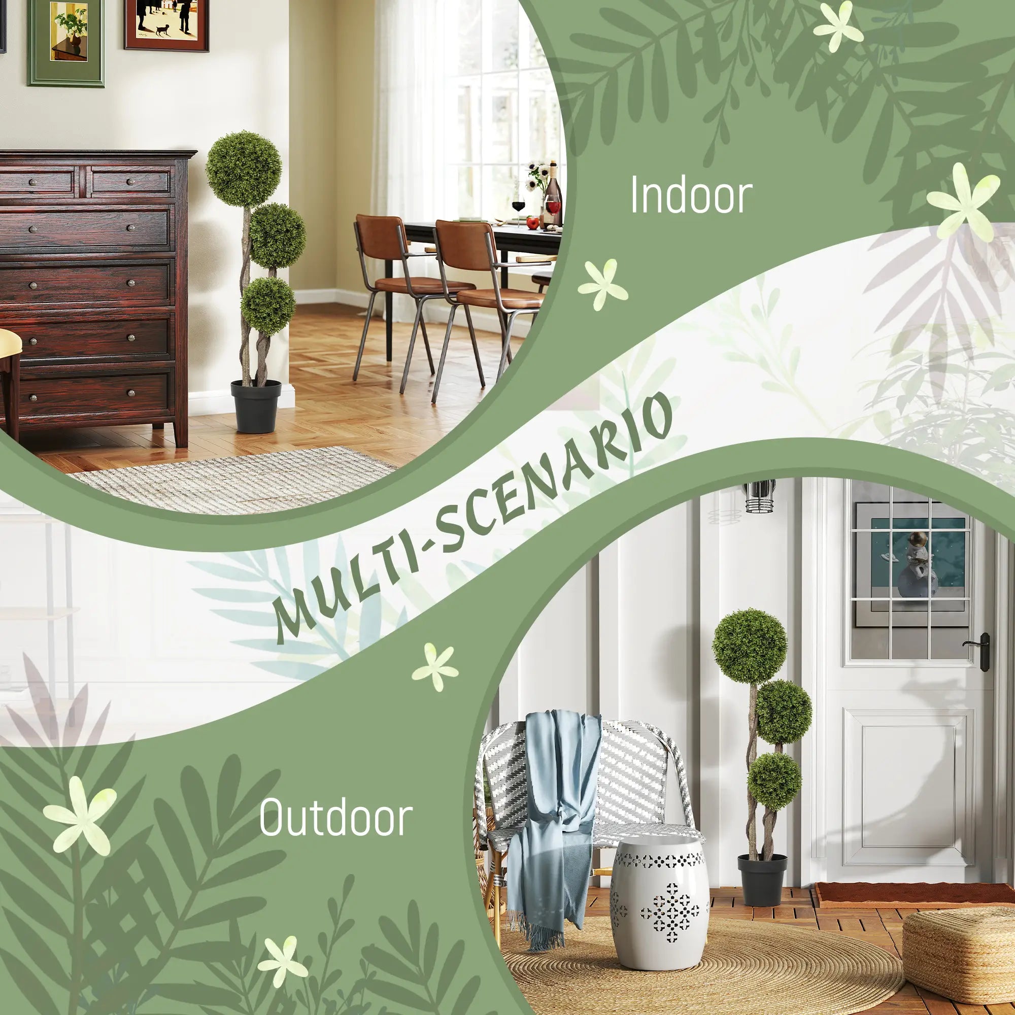 4FT Artificial Boxwood Topiary Tree, Triple Ball, Indoor Outdoor, Green Artificial Trees at Gallery Canada