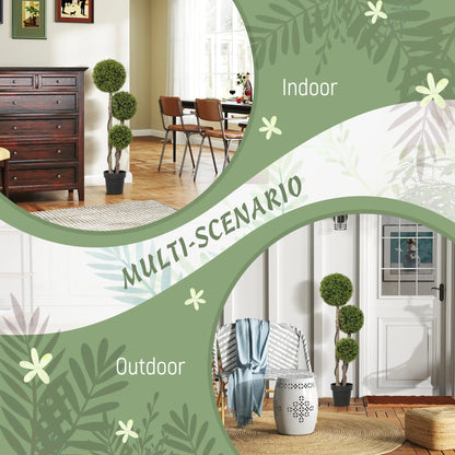 4FT Artificial Boxwood Topiary Tree, Triple Ball, Indoor Outdoor, Green Artificial Trees at Gallery Canada