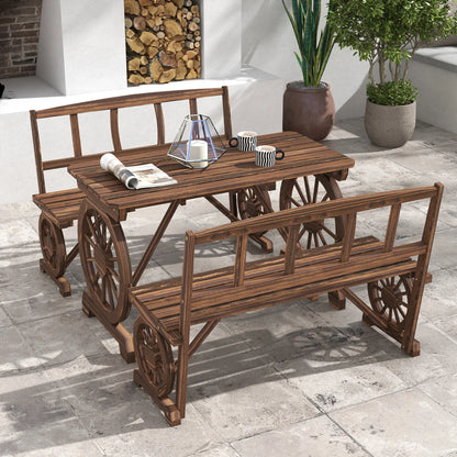 Wooden 3-Pc Carriage Patio Set With Chairs, Carbonized Bistro Sets at Gallery Canada
