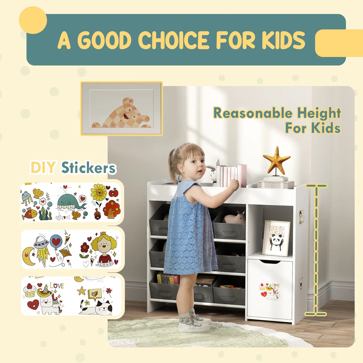 Toy Storage Organizer, 9 Non-Woven Fabric Boxes, White Bookshelves & Bookcases at Gallery Canada