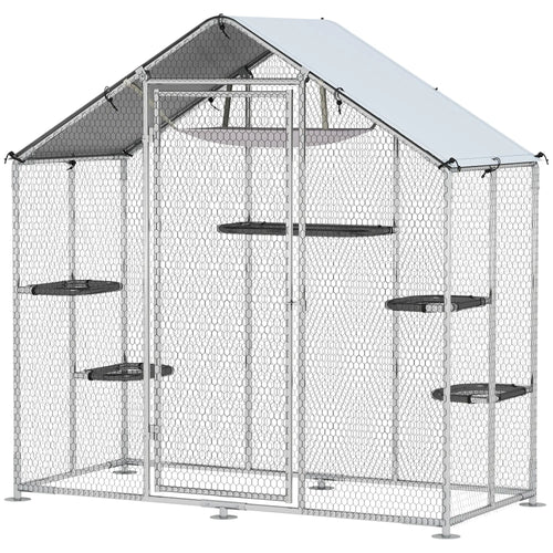 Large Cat Enclosure, Waterproof Cover, 5 Platforms, Hammock