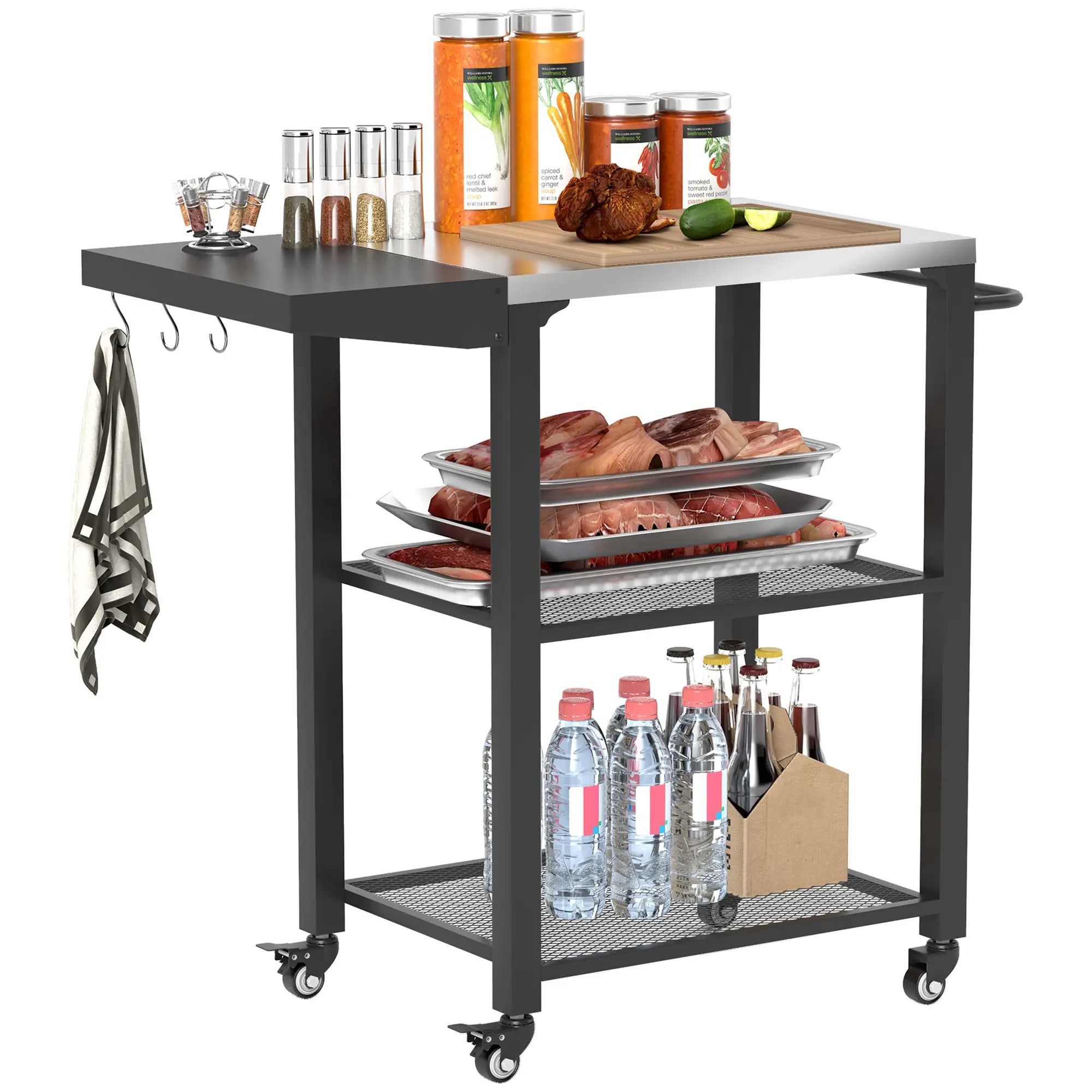 Outdoor Grill Cart With Foldable Side Table, 3-Tier Pizza Oven Stand Outdoor Grill Carts at Gallery Canada