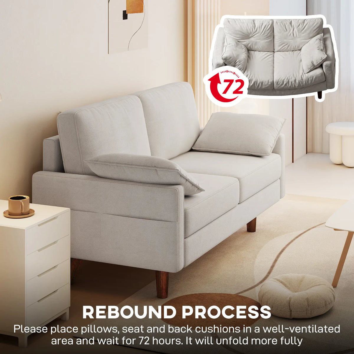 3 Seater Sofa, Velvet Upholstered Couch, Cream White