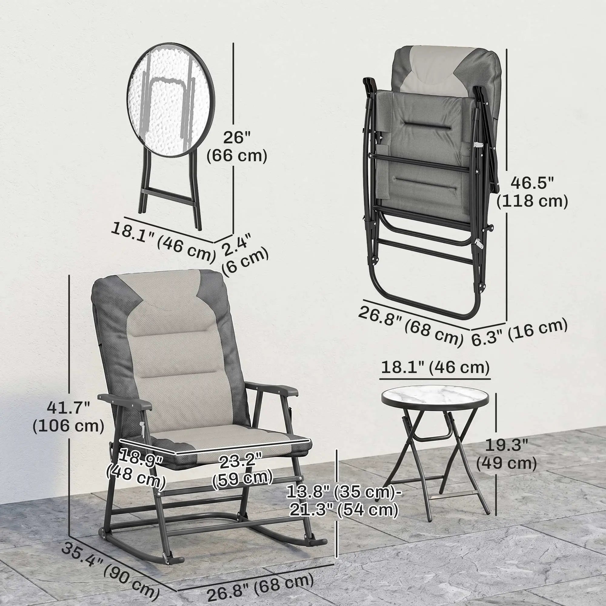 3-Piece Foldable Rocking Chair Set, Light Grey Outdoor Rocking Chairs at Gallery Canada