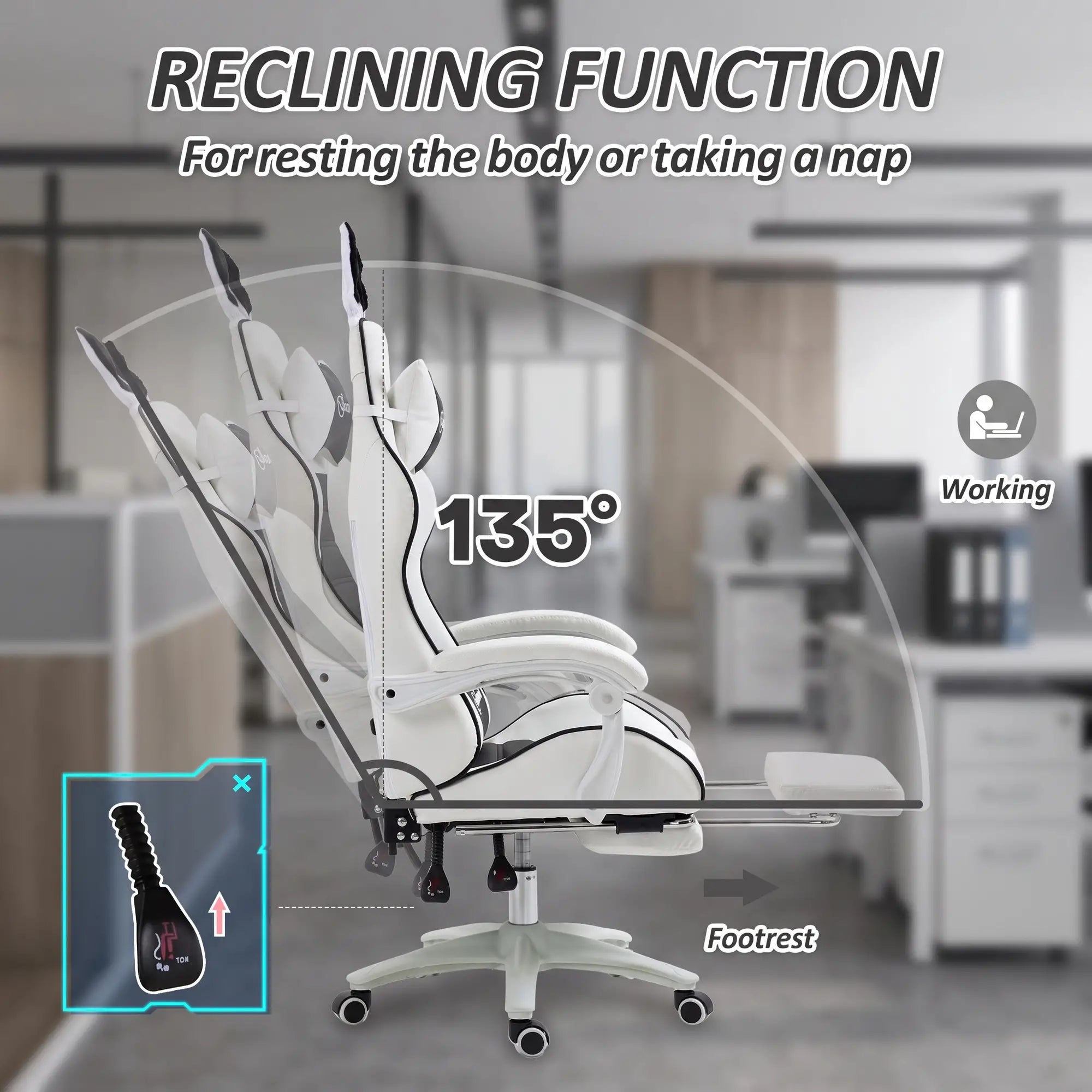 Racing Gamer Chair, PU Leather with Footrest, Headrest, Lumbar Support, Black Video Game Chairs at Gallery Canada