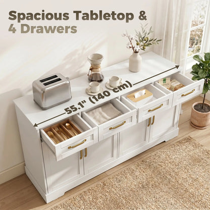 Sideboard Buffet Cabinet, 55" Modern Farmhouse, 4 Drawers, 4 Doors Bar Cabinets at Gallery Canada