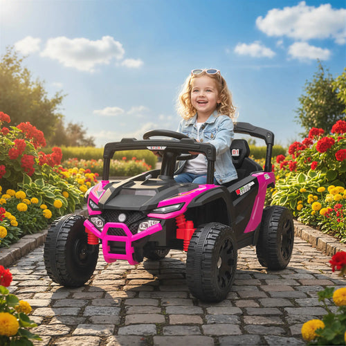 12V Kids Ride On Truck, Dual Motors, Rear Suspension, Remote Control, Pink