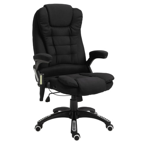 Reclining Massage Office Chair, High Back, Swivel Wheels, Black