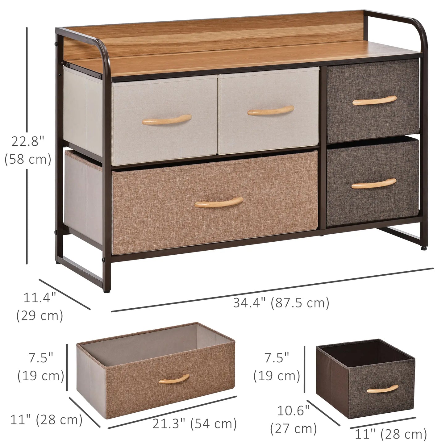 5-Bin Dresser Storage Tower, Fabric Bins with Metal Frame Storage Cabinets at Gallery Canada