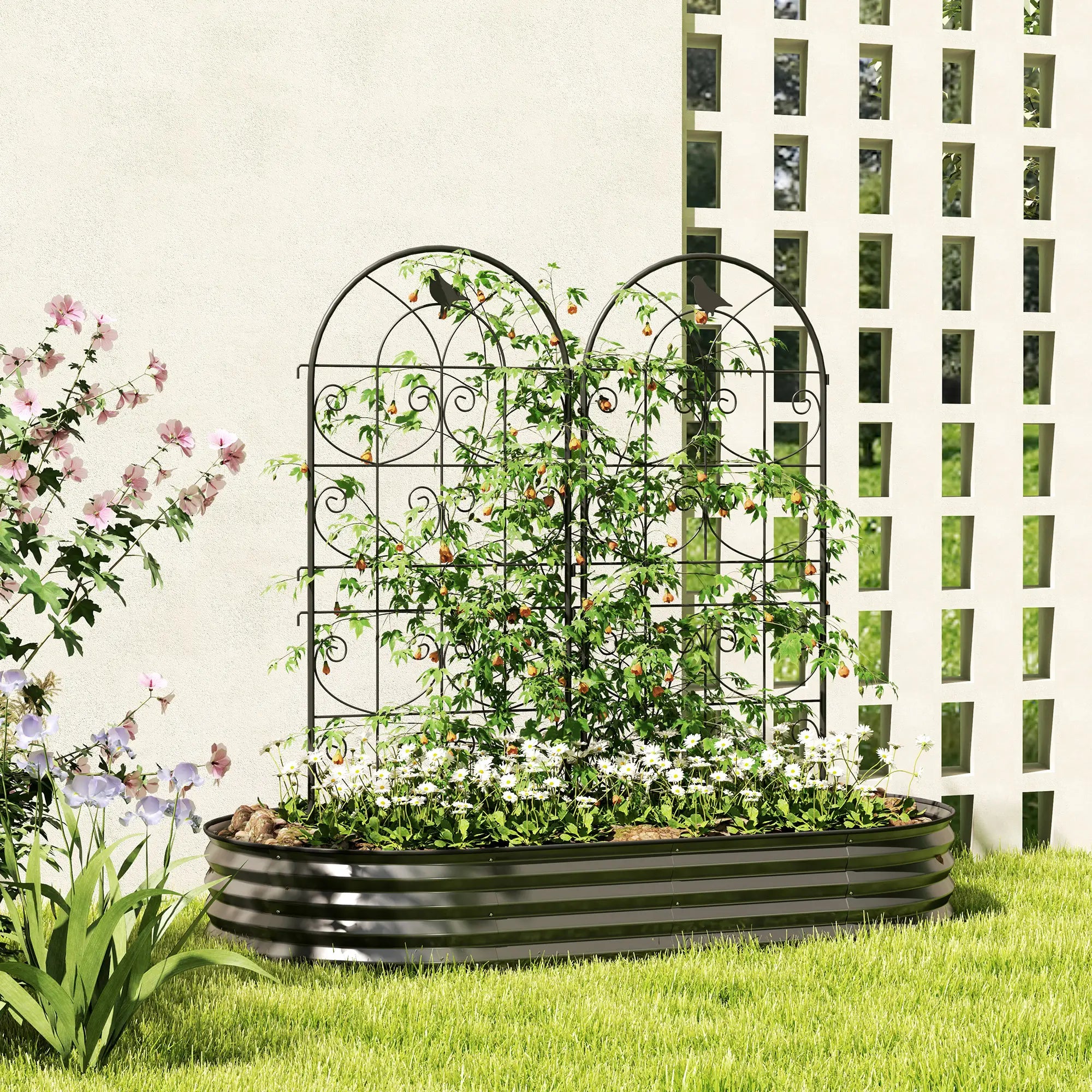 Metal Garden Trellis Set, Bird Design, 19.7