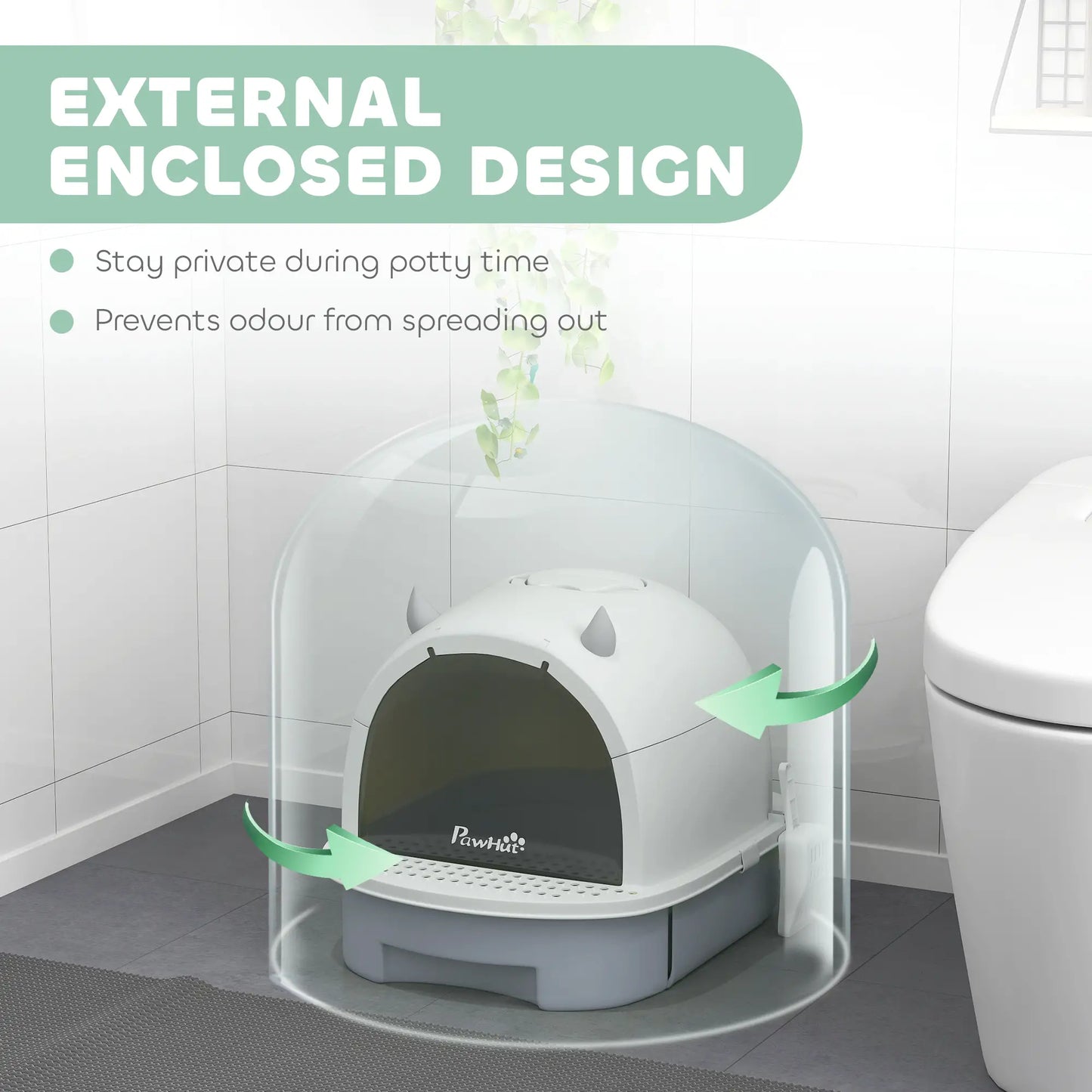 Cat Litter Box with Lid, Front Door Flap, Scoop, Grey Cat Litter Box Enclosures at Gallery Canada