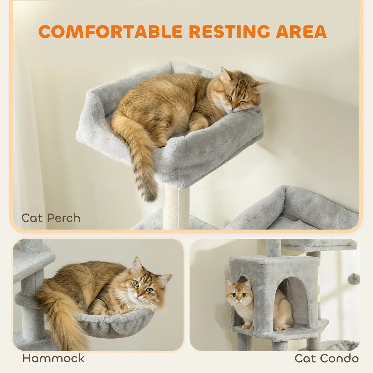 Cat Tree, 70 Inch Multi-Level Tower with Condos, Beds, Hammock, Light Grey Cat Towers at Gallery Canada