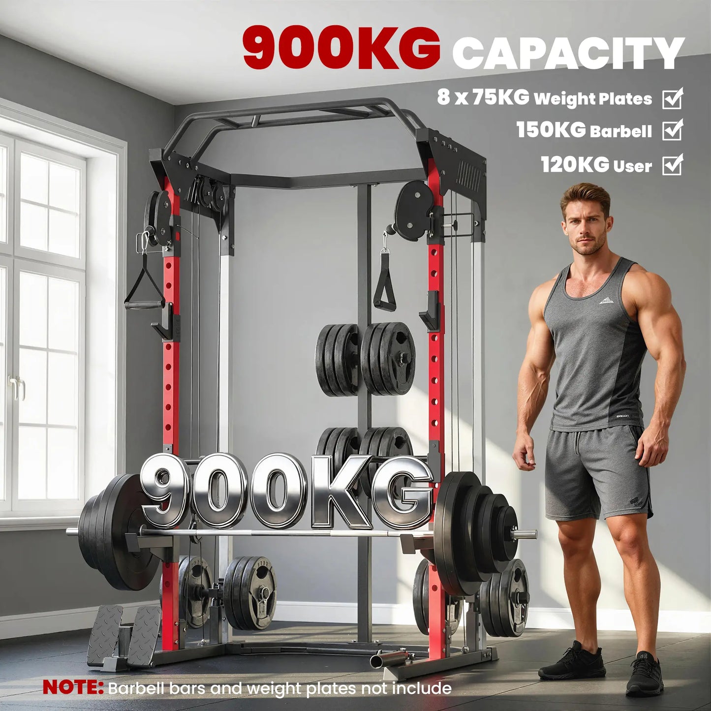 Power Cage, Power Rack Machine, Adjustable Cable Pulley System, Pull-Up Bar, Dip Station Power Towers at Gallery Canada