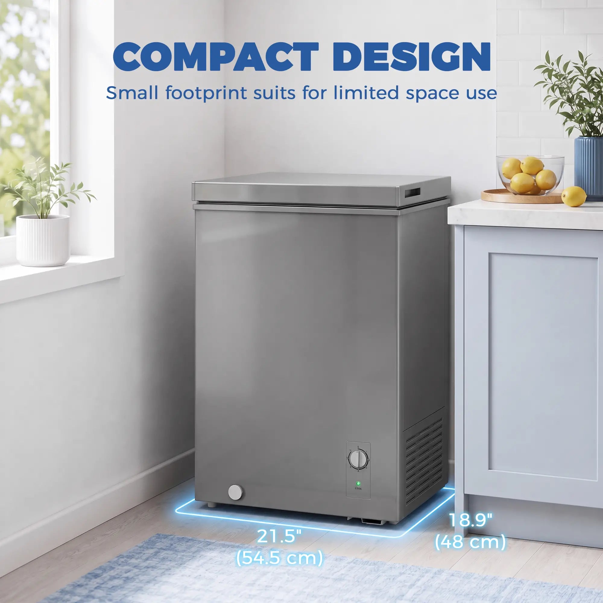 3.5 Cu.Ft Chest Freezer, 7-Setting Thermostat, Wire Basket, Grey Small Kitchen Appliances at Gallery Canada