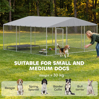 13.1' X 13.1' X 6.6' Outdoor Dog Kennel, Galvanized Steel, Silver Dog Kennels at Gallery Canada