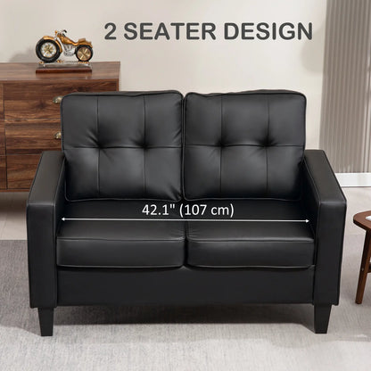 51" Double Sofa Couch, Upholstered PU Leather, Tufted Backrest, Black 2-Seater Sofas at Gallery Canada