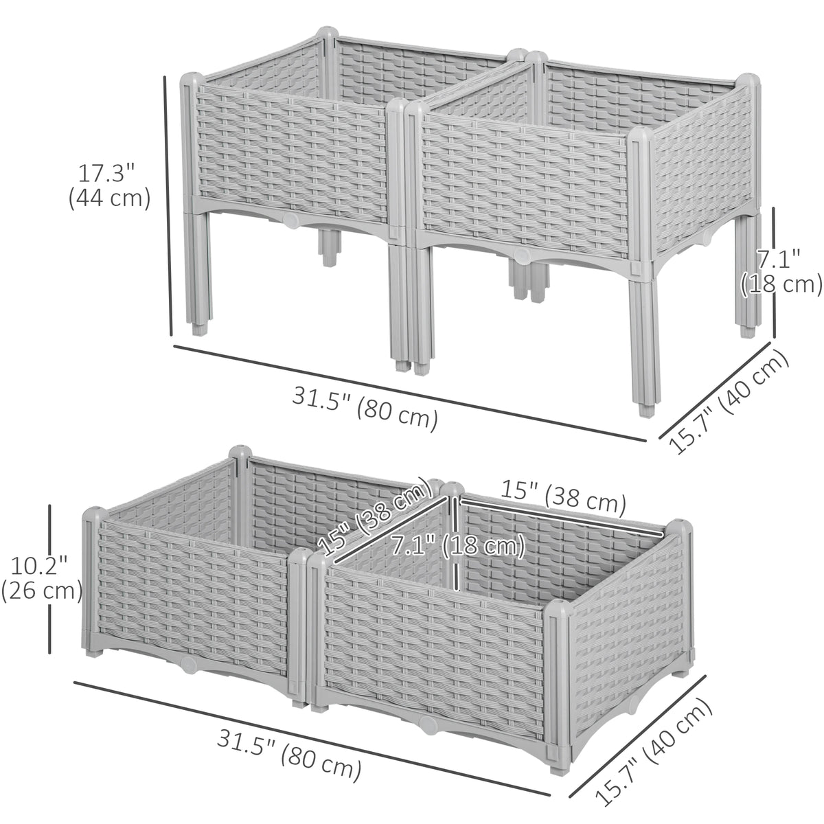 4-Piece Raised Garden Bed, PP Flower Bed, Vegetable Herb Grow Box, Grey Elevated Garden Beds at Gallery Canada