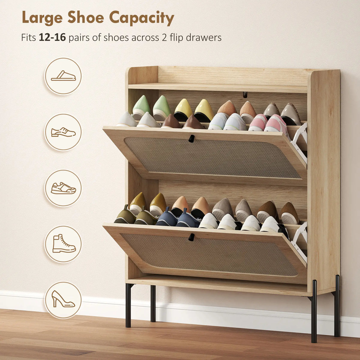 Shoe Cabinet With 2 Flip Drawers, Narrow Storage, Oak Shoe Storage Cabinets & Racks at Gallery Canada
