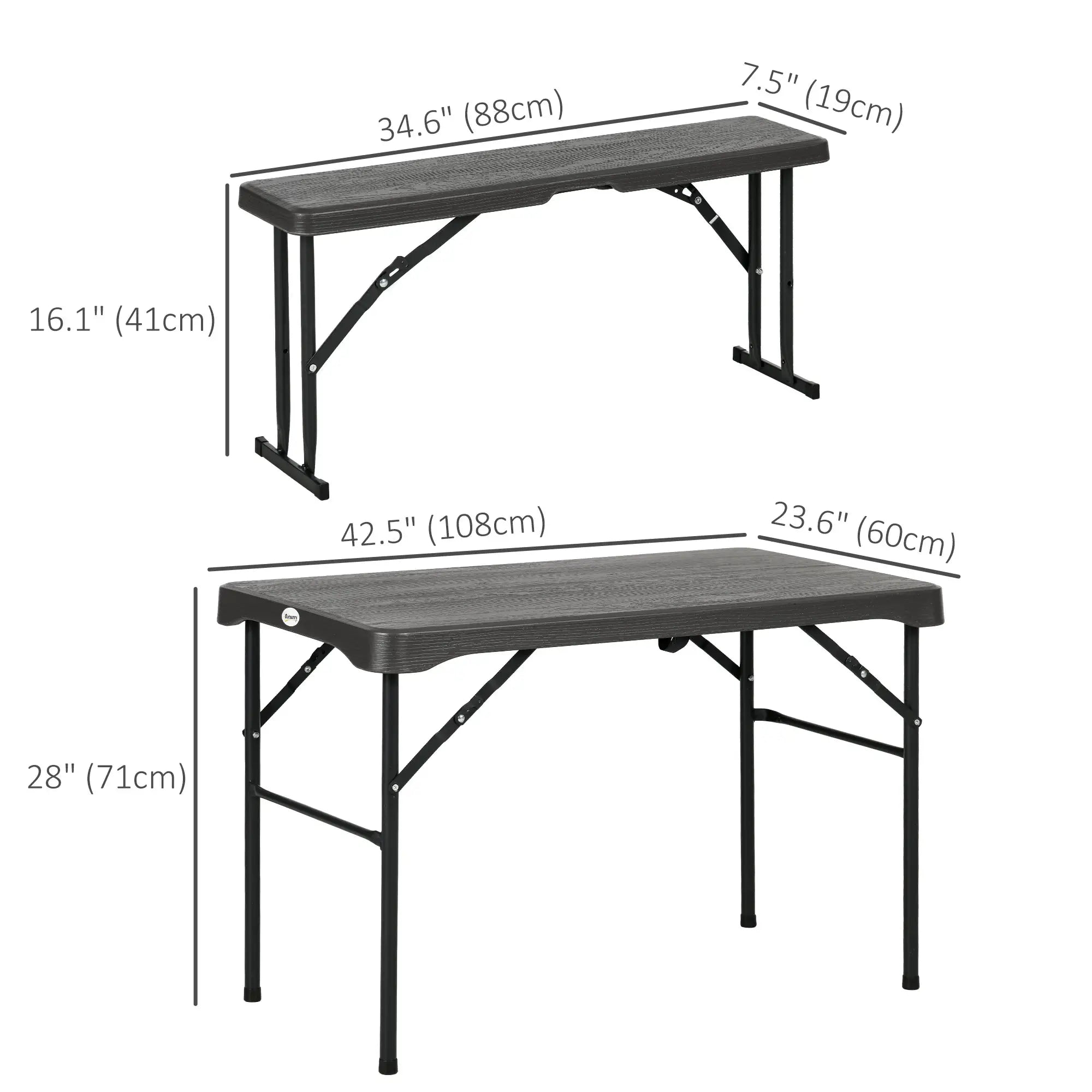 Folding Picnic Table With 2 Benches, 3-Piece Set for 4, Dark Grey Bistro Sets at Gallery Canada