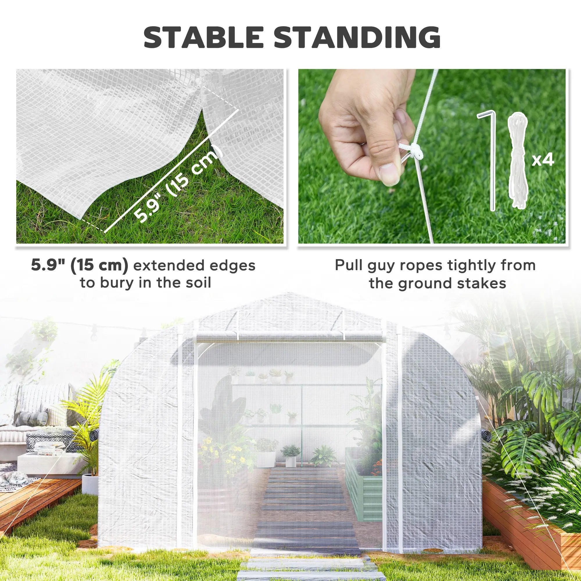 19.5' x 10' x 6.6' Tunnel Greenhouse, Roll-up Mesh Sidewalls, Mesh Door, Galvanized Steel, White Tunnel Greenhouses at Gallery Canada