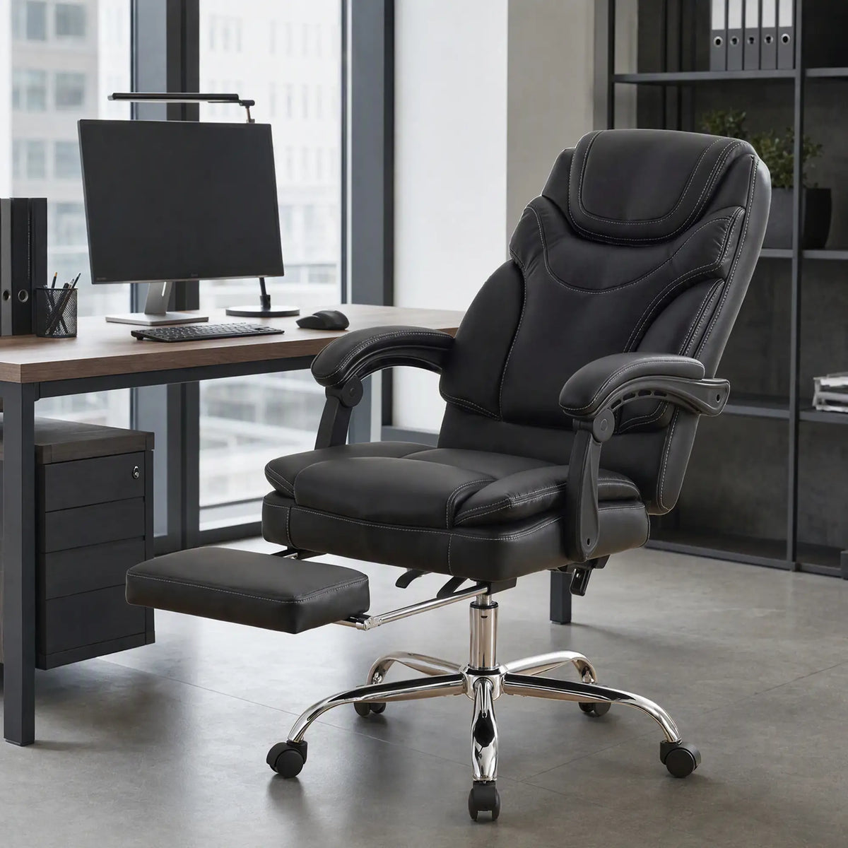 6 Point Vibration Massage Office Chair, PU Leather, Heated, Black Massage Chairs at Gallery Canada