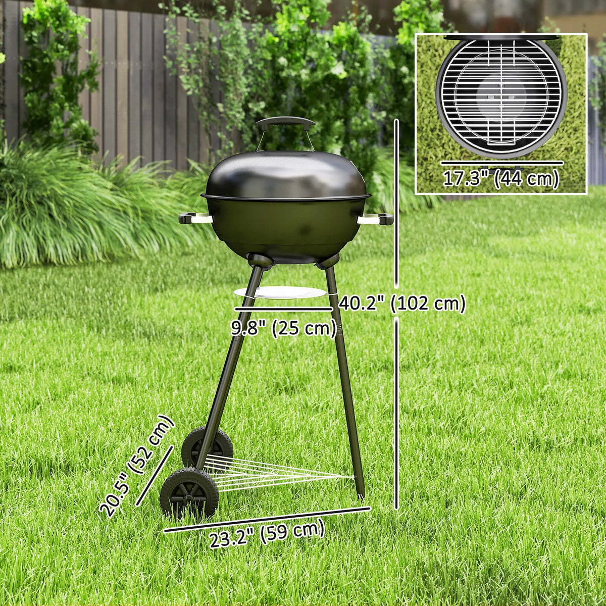 17" Charcoal BBQ Grill With Shelf, Ash Catcher, Wheels, Black Charcoal BBQ Grils at Gallery Canada