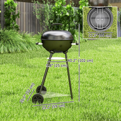 17" Charcoal BBQ Grill With Shelf, Ash Catcher, Wheels, Black Charcoal BBQ Grils at Gallery Canada